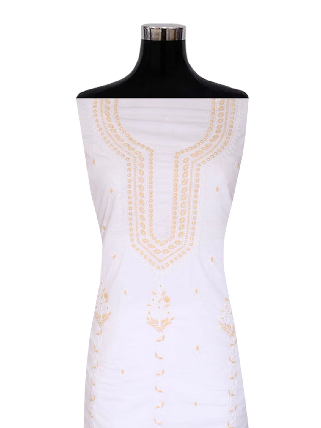 Ada Hand Embroidered White Cotton Lucknowi Chikankari Unstitched Kurta Piece 01A67515