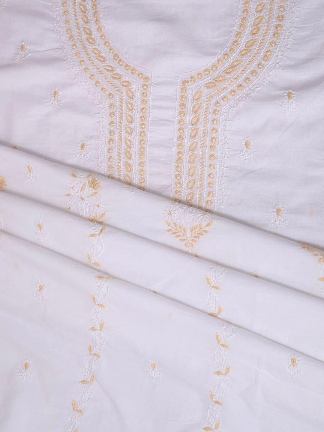 Ada Hand Embroidered White Cotton Lucknowi Chikankari Unstitched Kurta Piece 01A67515