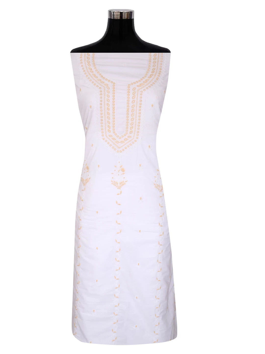 Ada Hand Embroidered White Cotton Lucknowi Chikankari Unstitched Kurta Piece 01A67515