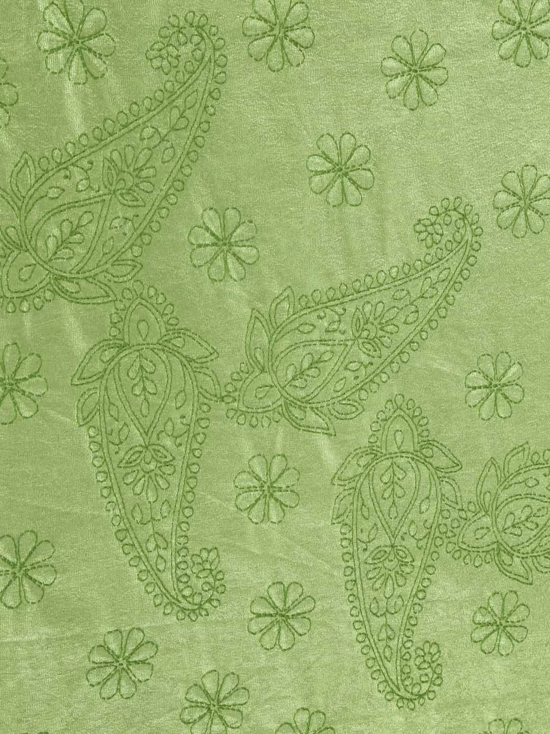 Ada Hand Embroidered Green Silk Lucknowi Chikankari Bed Sheet With Pillow and Cuhsion Cover Set 01A366302
