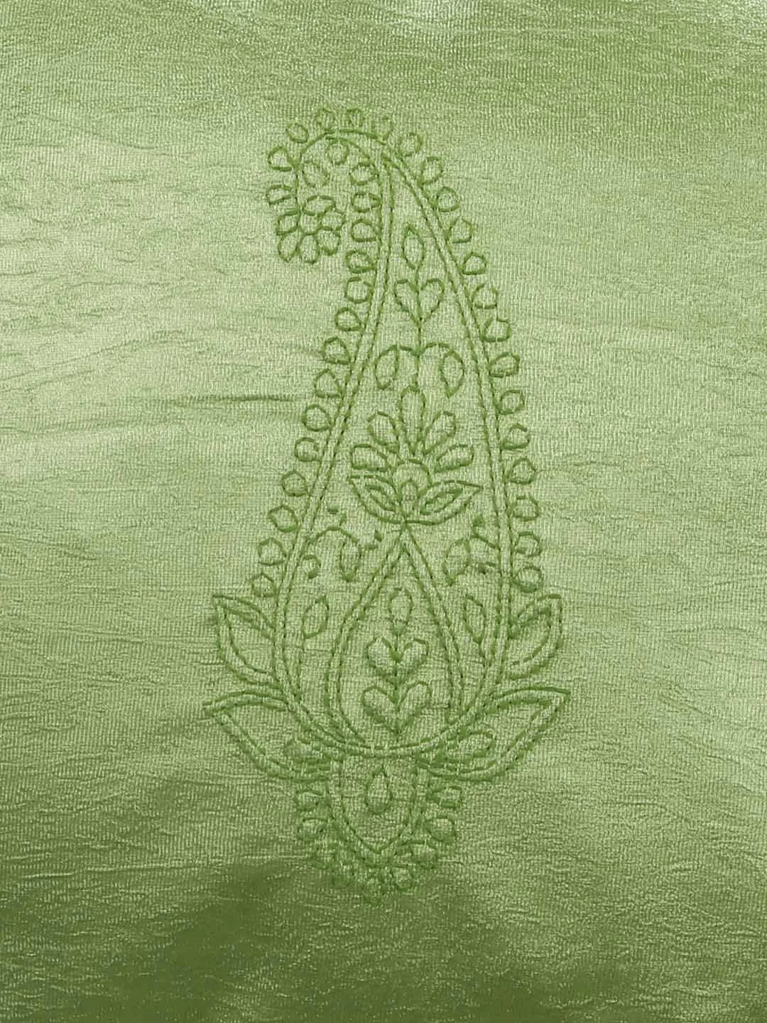 Ada Hand Embroidered Green Silk Lucknowi Chikankari Bed Sheet With Pillow and Cuhsion Cover Set 01A366302