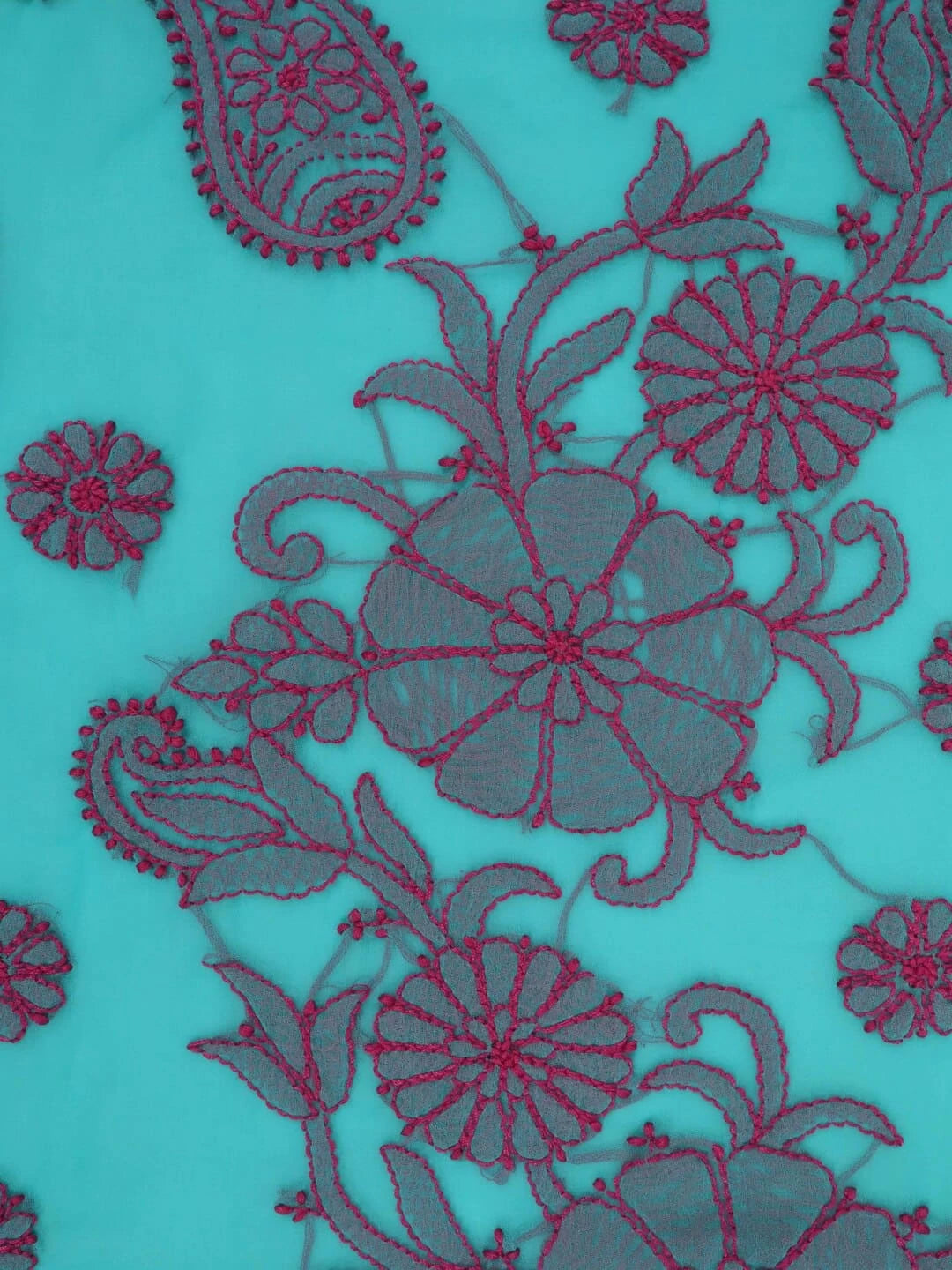 Ada Hand Embroidered Rama Green Georgette Lucknowi Chikankari Saree With Blouse 01A238069