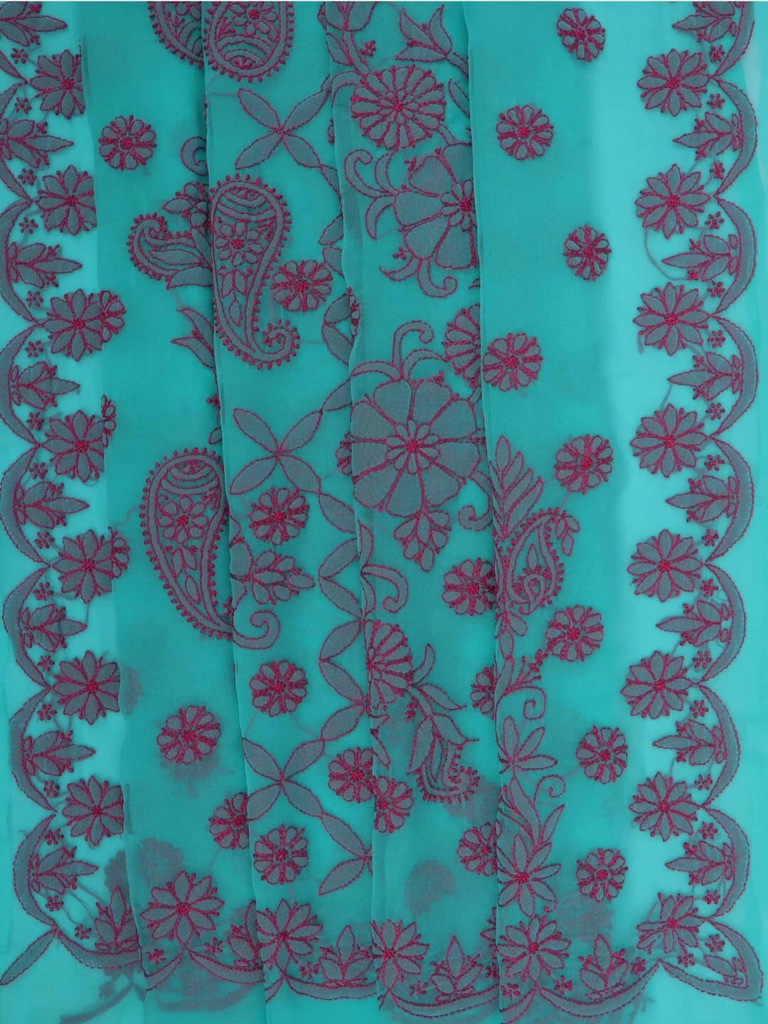 Ada Hand Embroidered Rama Green Georgette Lucknowi Chikankari Saree With Blouse 01A238069