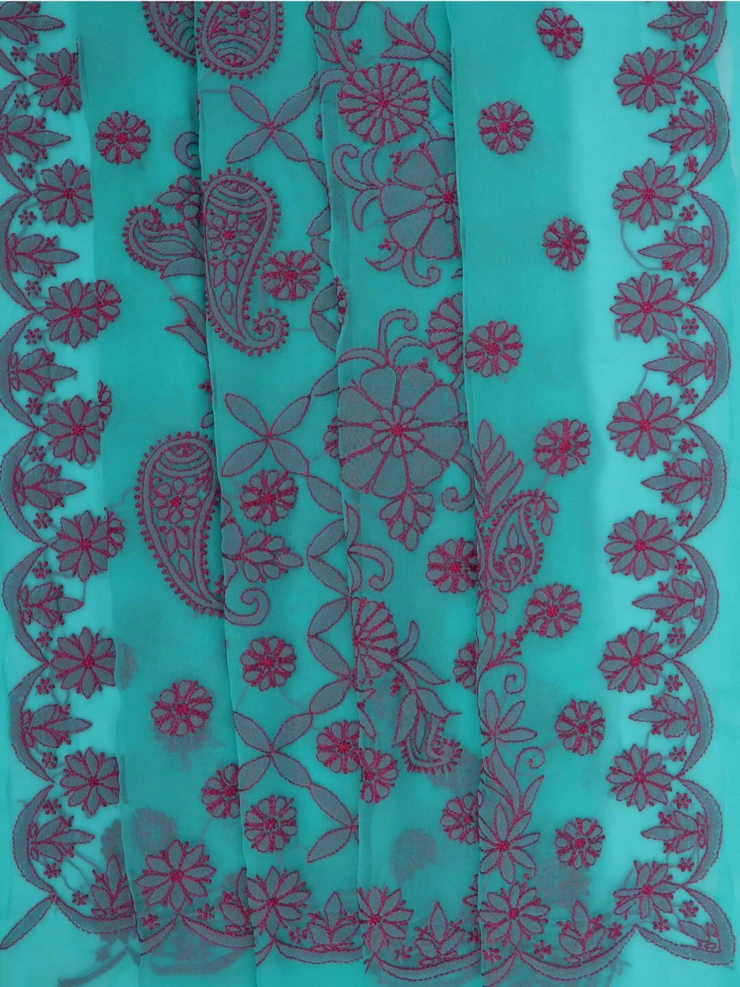 Ada Hand Embroidered Rama Green Georgette Lucknowi Chikankari Saree With Blouse 01A238069