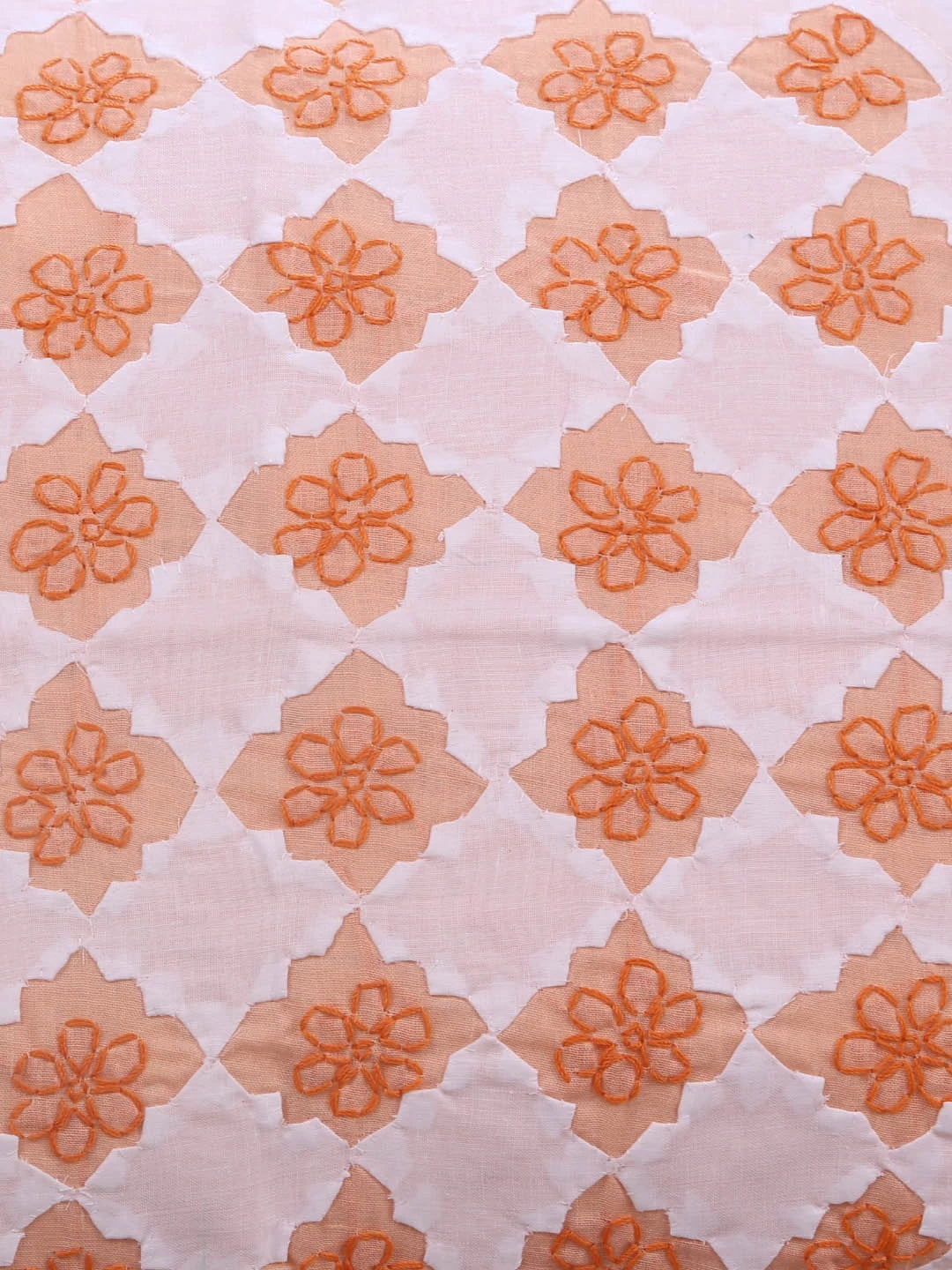 Ada Hand Embroidered White/Peach Cotton Lucknowi Chikankari Bed Sheet With Pillow Cover Set 01A366299