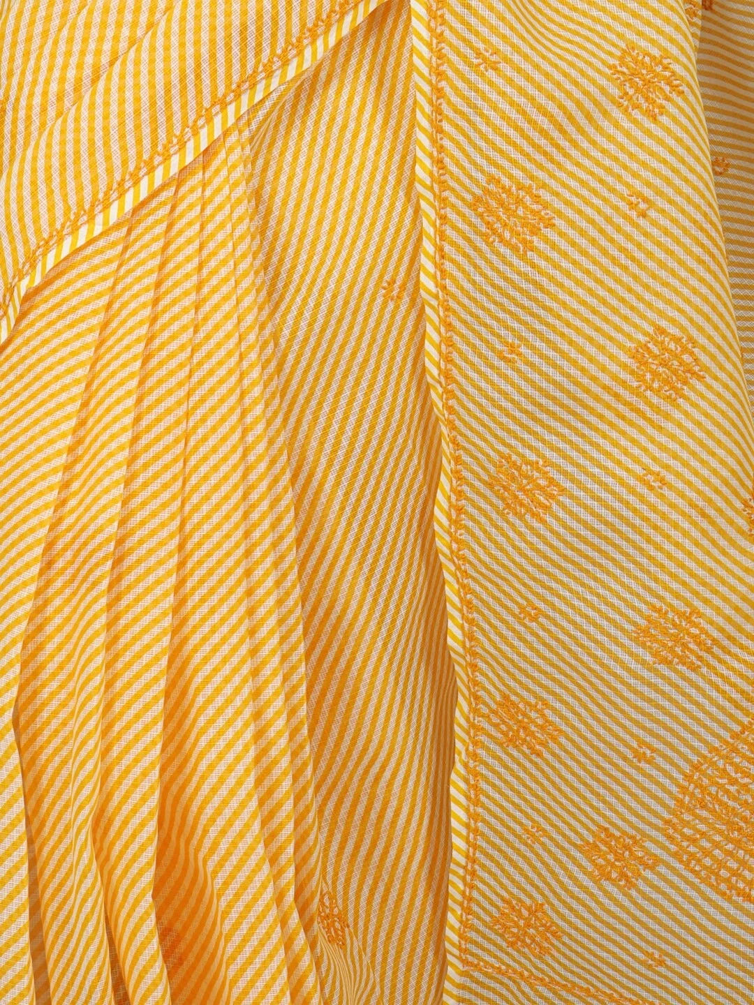 Ada Hand Embroidered Yellow Kota Lucknow Chikankari Saree With Blouse A311354