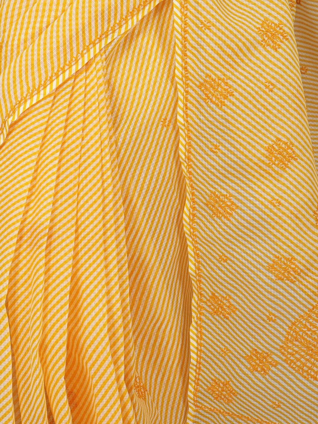 Ada Hand Embroidered Yellow Kota Lucknow Chikankari Saree With Blouse A311354