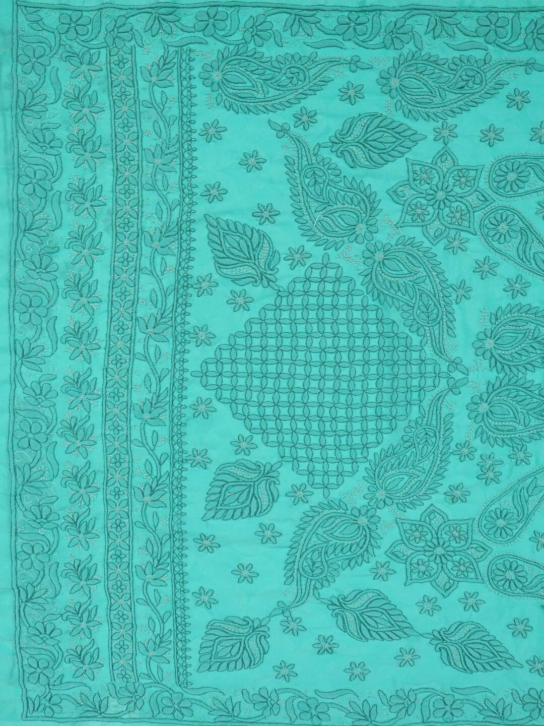 Ada Hand Embroidered Green Georgette Lucknowi Chikankari Saree With Blouse A599515