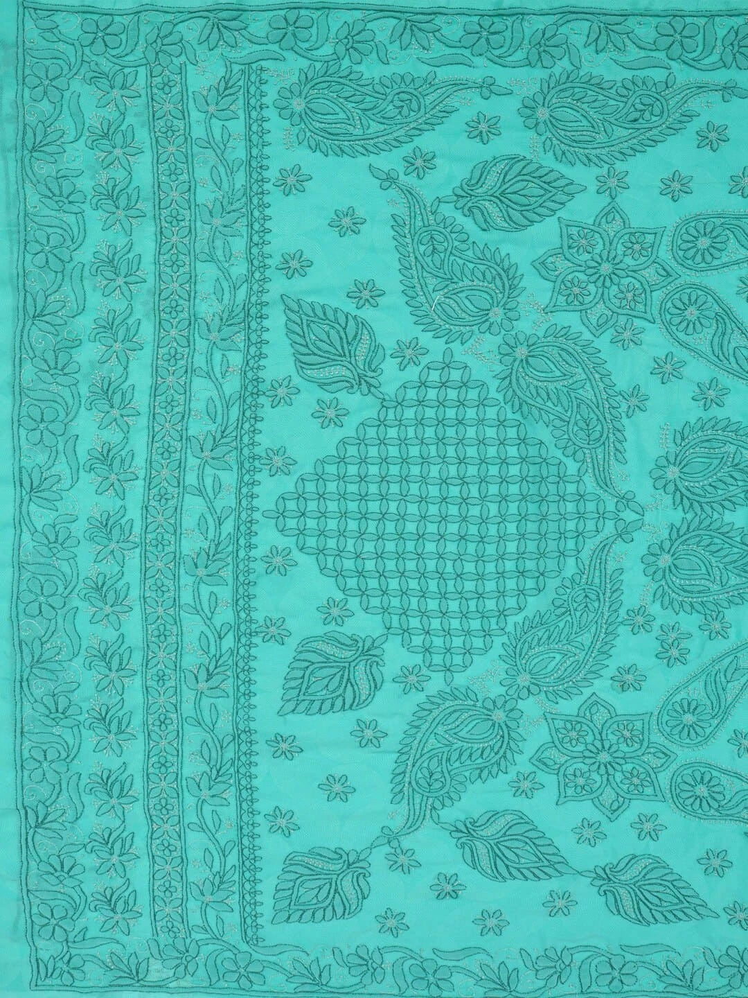 Ada Hand Embroidered Green Georgette Lucknowi Chikankari Saree With Blouse A599515