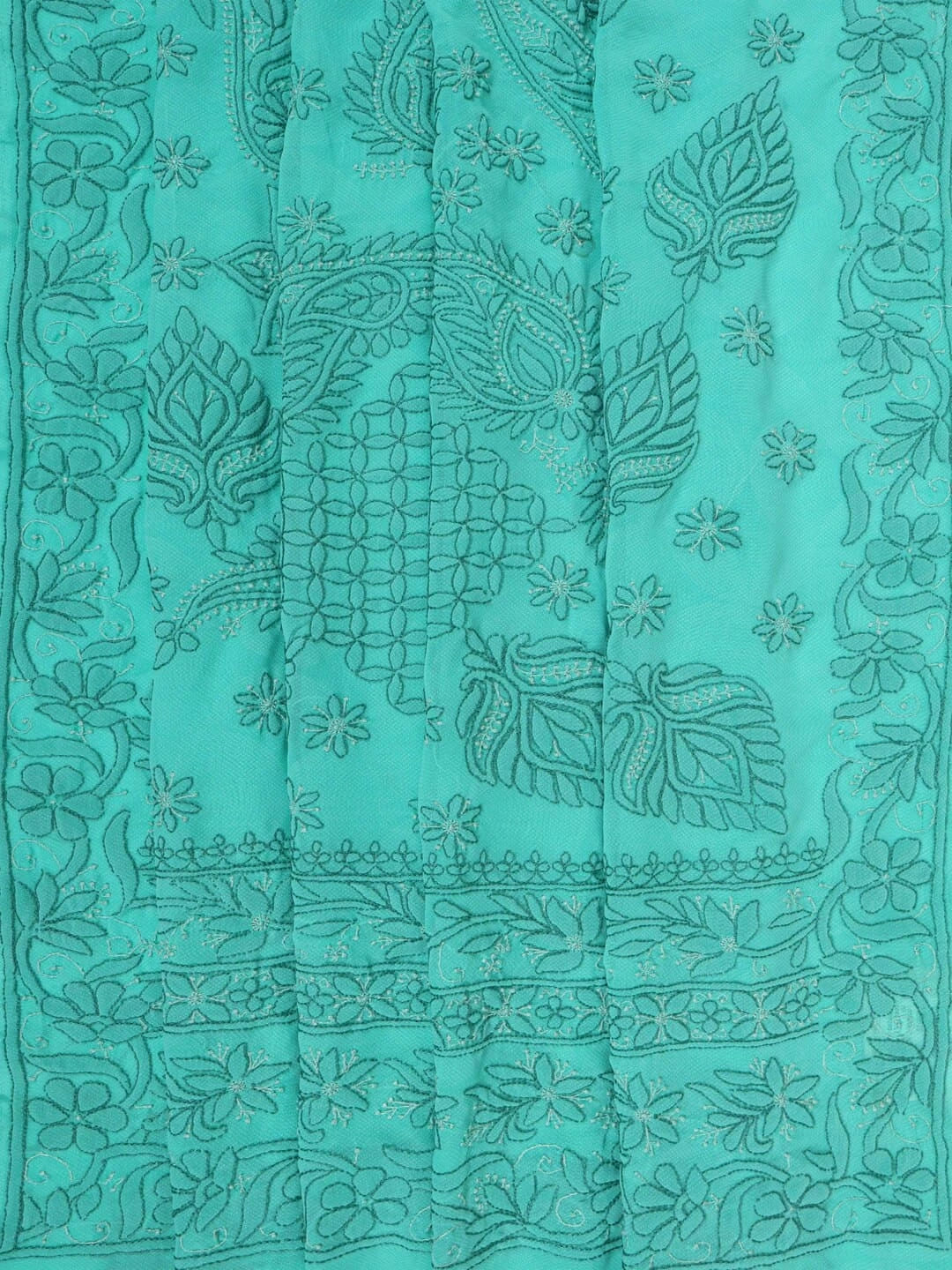 Ada Hand Embroidered Green Georgette Lucknowi Chikankari Saree With Blouse A599515