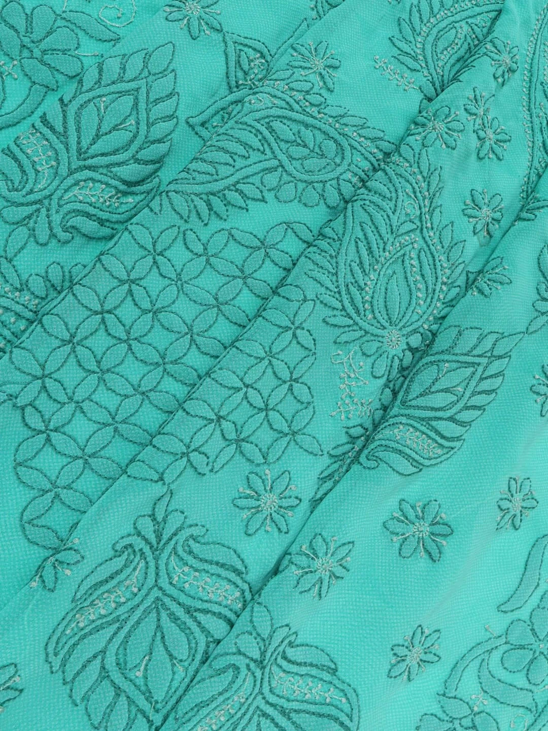 Ada Hand Embroidered Green Georgette Lucknowi Chikankari Saree With Blouse A599515