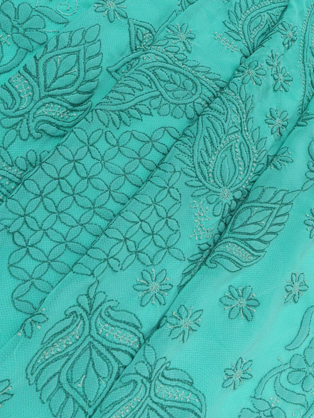 Ada Hand Embroidered Green Georgette Lucknowi Chikankari Saree With Blouse A599515