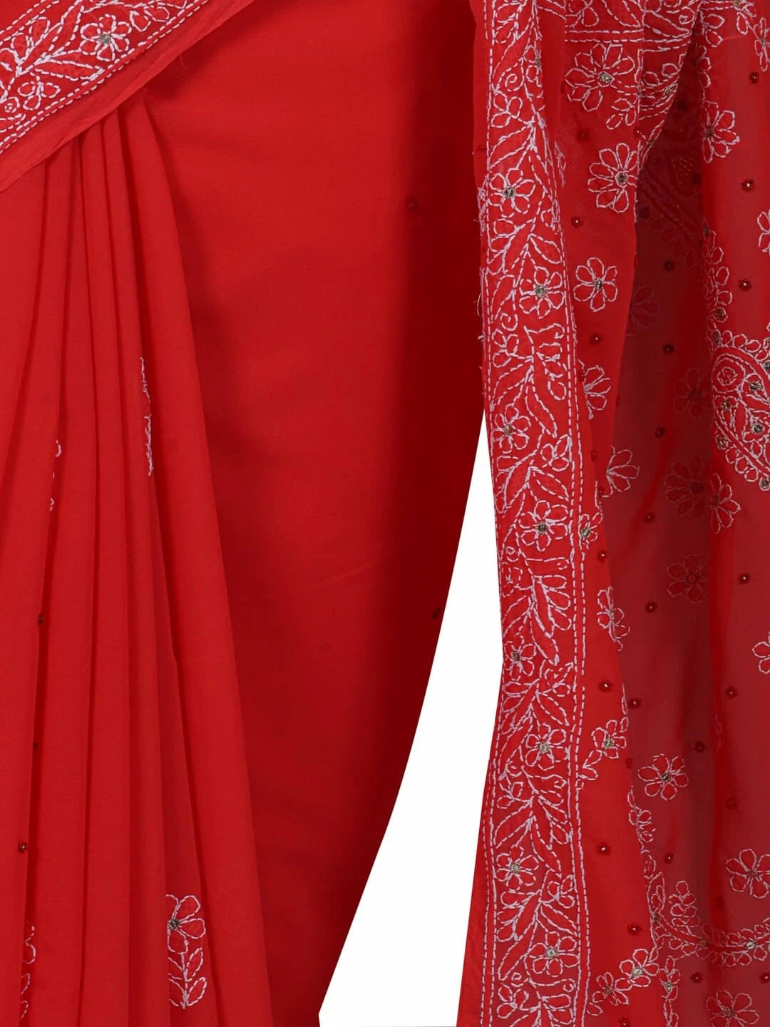 Ada Hand Embroidered Carrot Pink Georgette Lucknowi Chikankari Saree/Blouse With Sequinned Work 01A41484