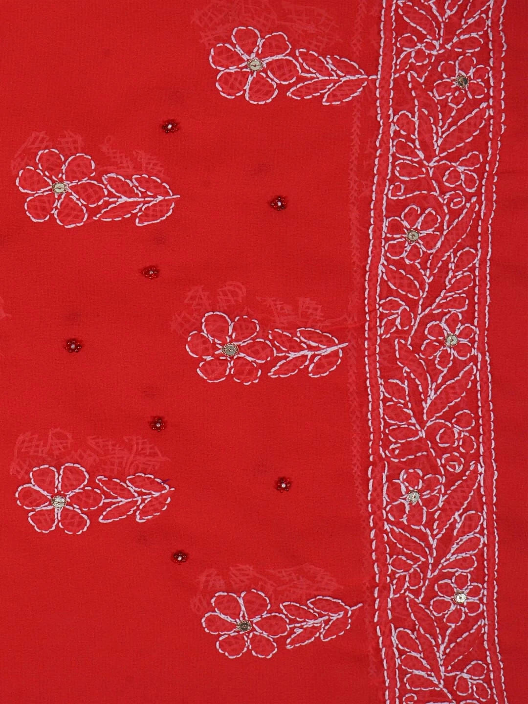Ada Hand Embroidered Carrot Pink Georgette Lucknowi Chikankari Saree/Blouse With Sequinned Work 01A41484