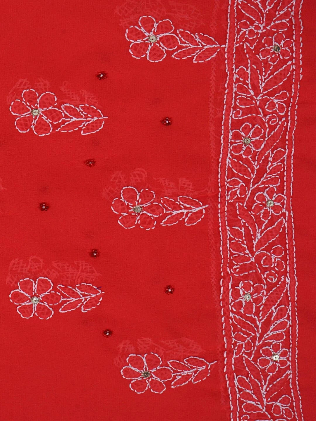 Ada Hand Embroidered Carrot Pink Georgette Lucknowi Chikankari Saree/Blouse With Sequinned Work 01A41484