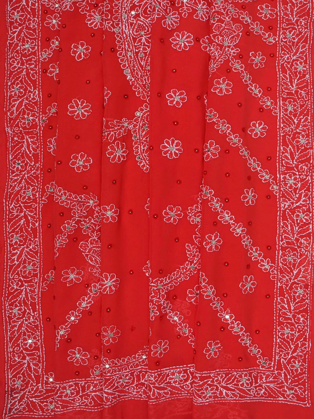 Ada Hand Embroidered Carrot Pink Georgette Lucknowi Chikankari Saree/Blouse With Sequinned Work 01A41484