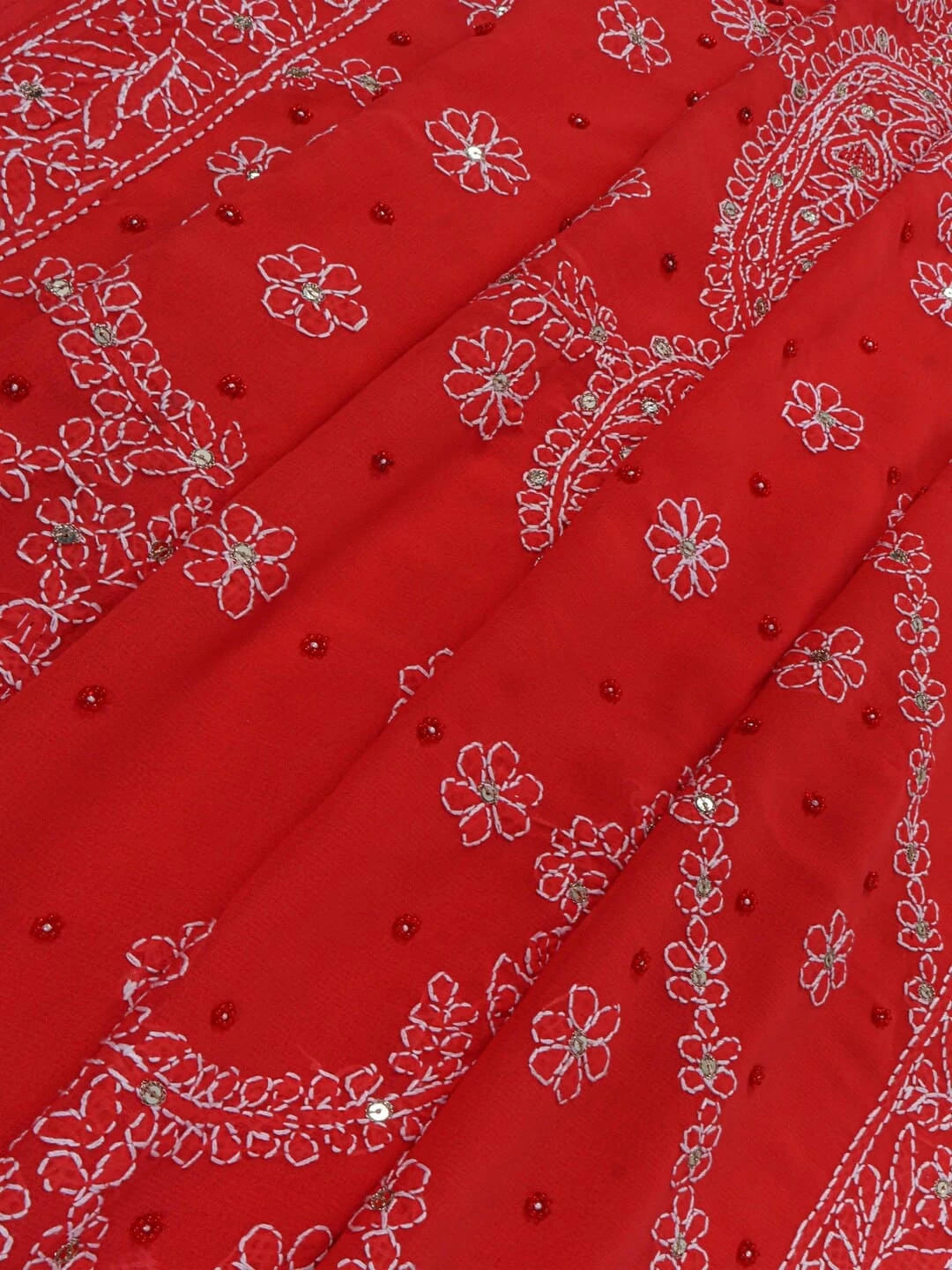 Ada Hand Embroidered Carrot Pink Georgette Lucknowi Chikankari Saree/Blouse With Sequinned Work 01A41484