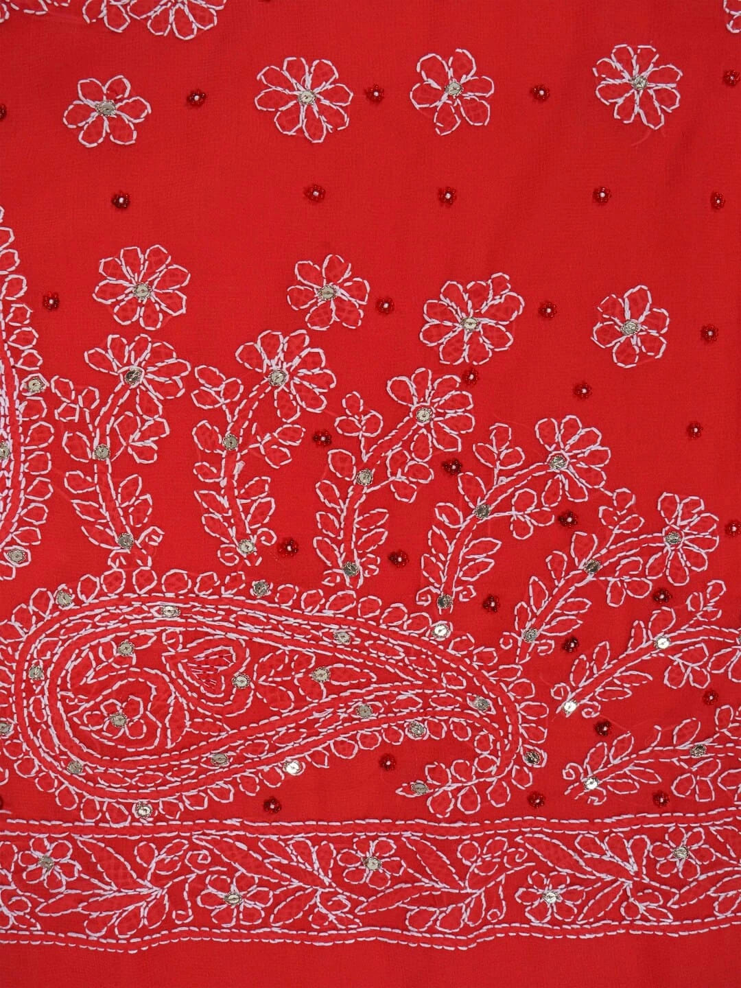Ada Hand Embroidered Carrot Pink Georgette Lucknowi Chikankari Saree/Blouse With Sequinned Work 01A41484