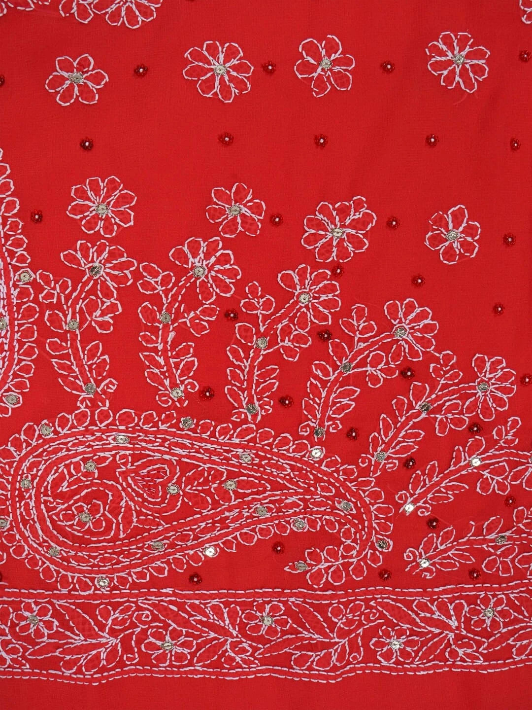 Ada Hand Embroidered Carrot Pink Georgette Lucknowi Chikankari Saree/Blouse With Sequinned Work 01A41484