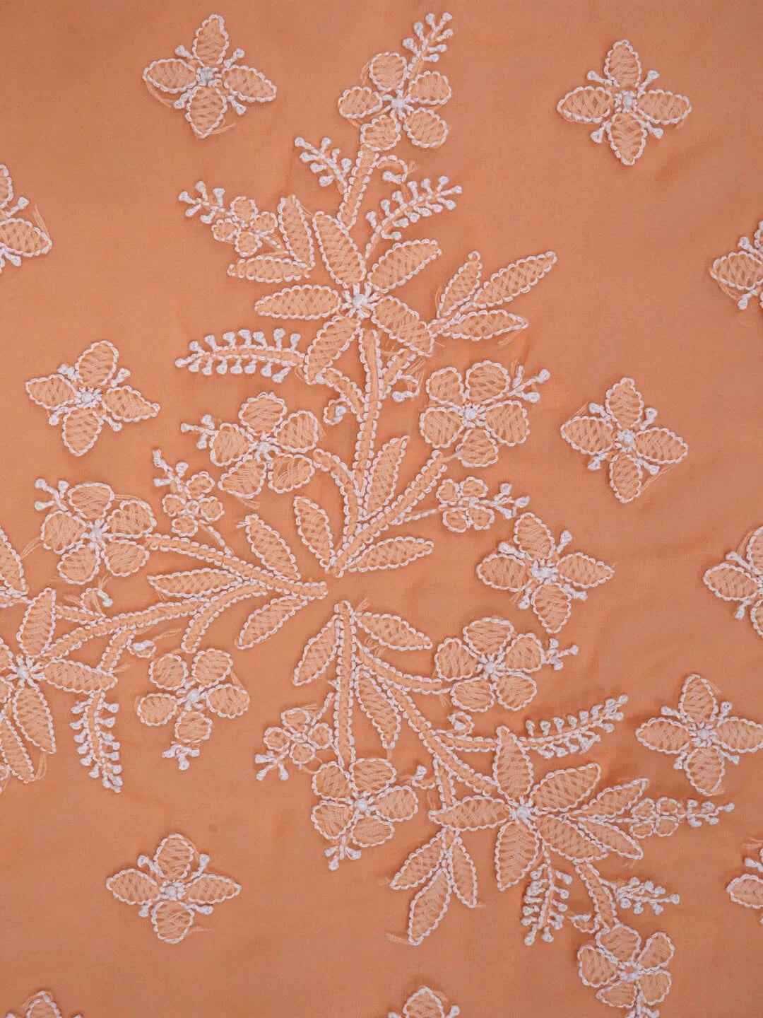Ada Hand Embroidered Daylily Peach Georgette Lucknowi Chikankari Saree With Blouse A621734