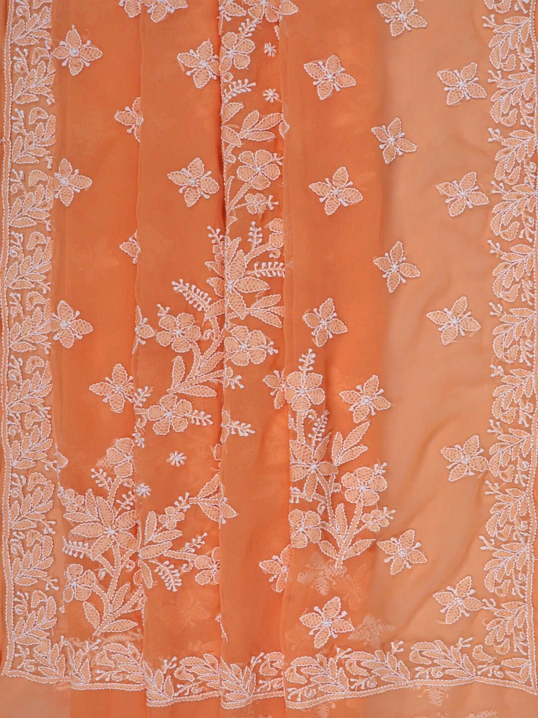 Ada Hand Embroidered Daylily Peach Georgette Lucknowi Chikankari Saree With Blouse A621734