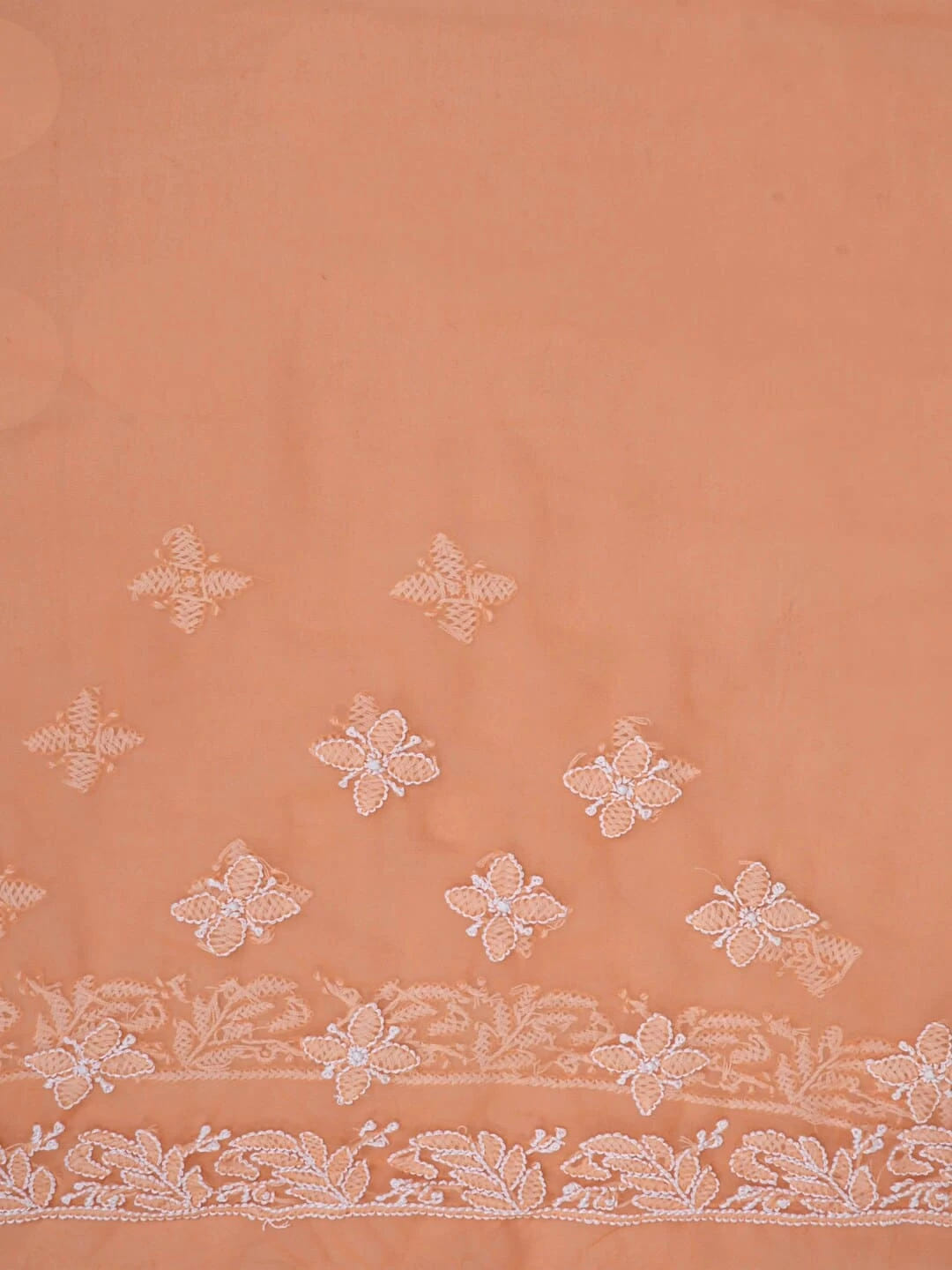 Ada Hand Embroidered Daylily Peach Georgette Lucknowi Chikankari Saree With Blouse A621734