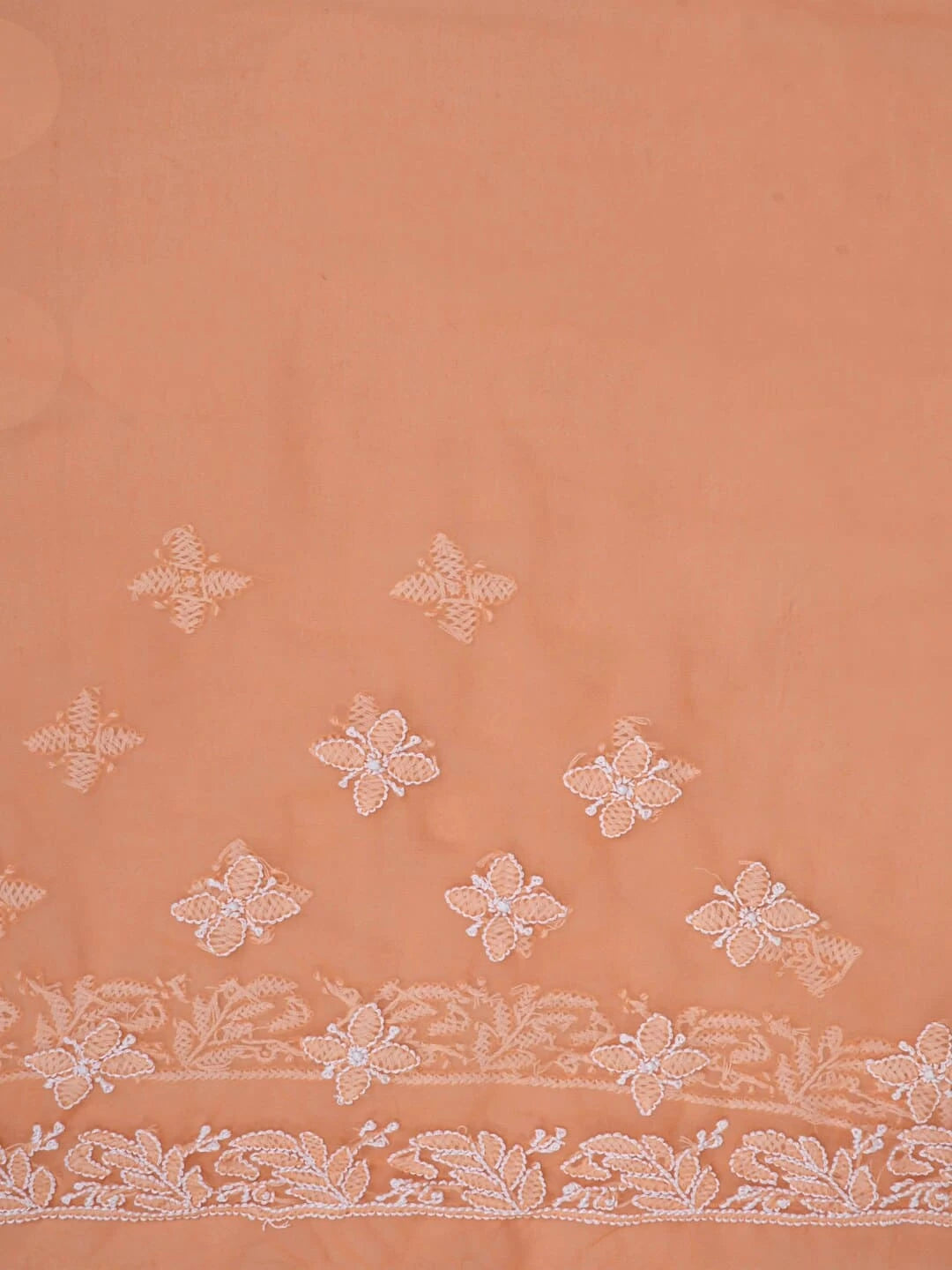 Ada Hand Embroidered Daylily Peach Georgette Lucknowi Chikankari Saree With Blouse A621734