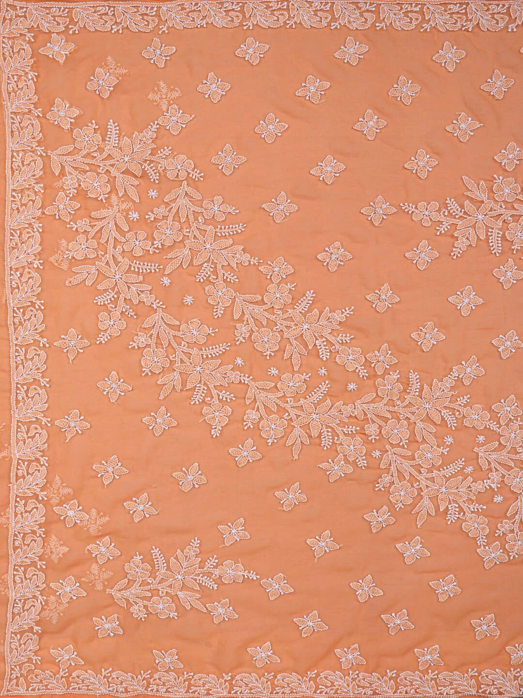Ada Hand Embroidered Daylily Peach Georgette Lucknowi Chikankari Saree With Blouse A621734