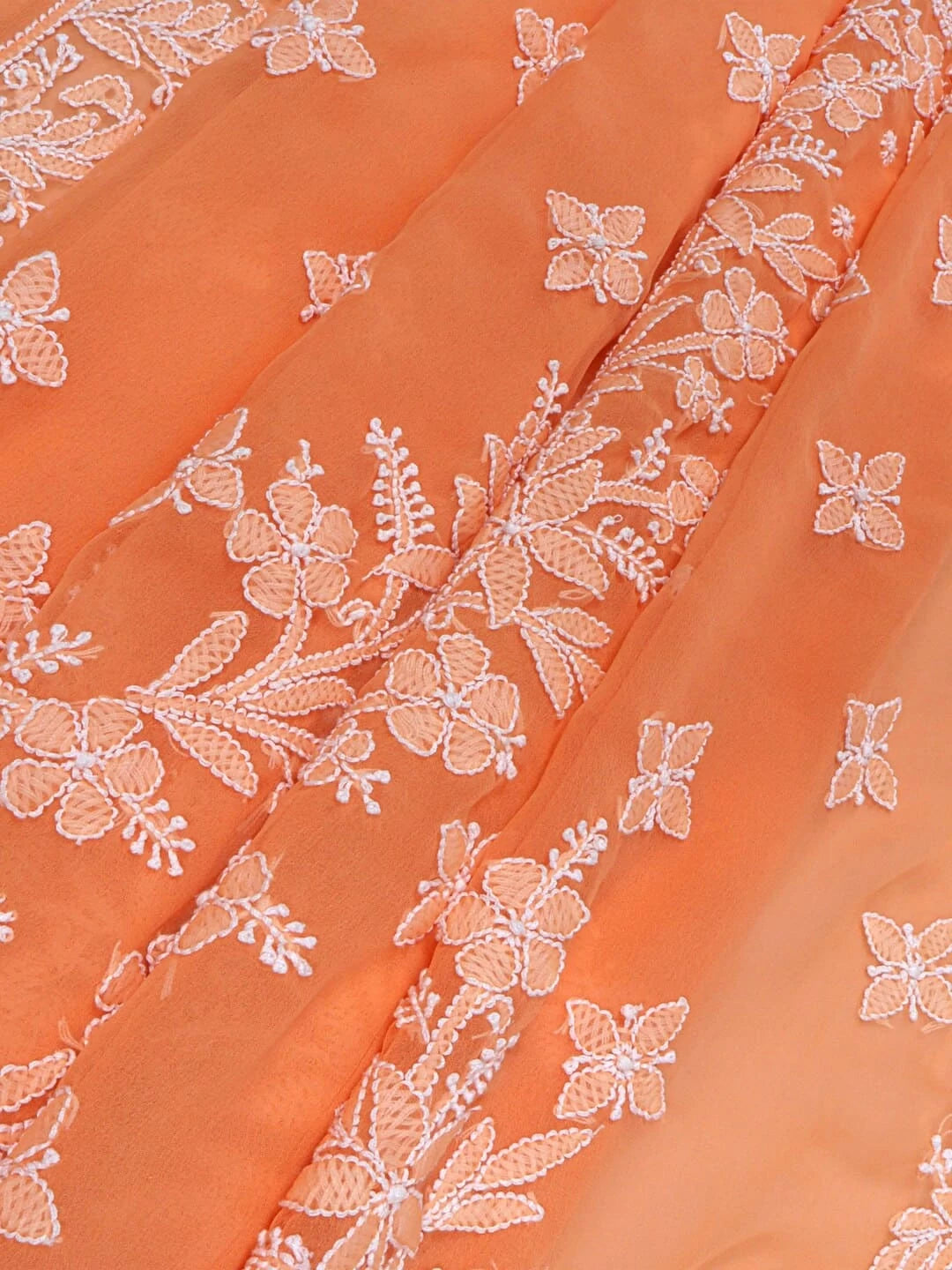 Ada Hand Embroidered Daylily Peach Georgette Lucknowi Chikankari Saree With Blouse A621734