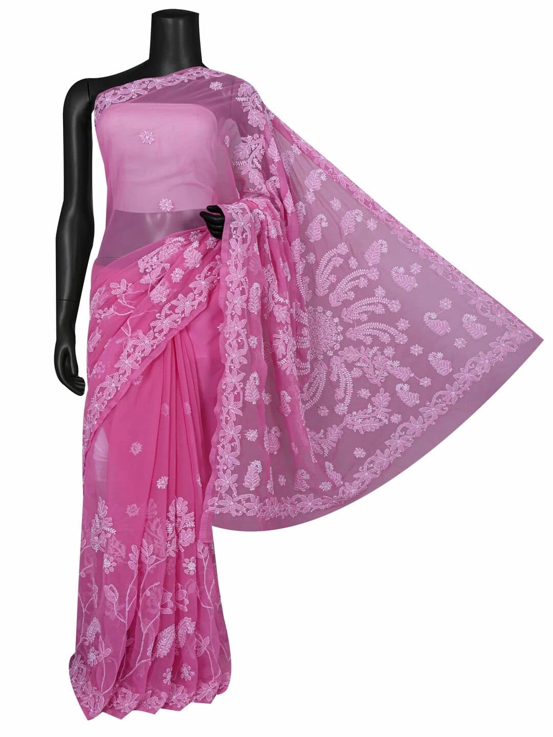 Ada Hand Embroidered Pink Georgette Lucknowi Chikankari Saree/Blouse A452093
