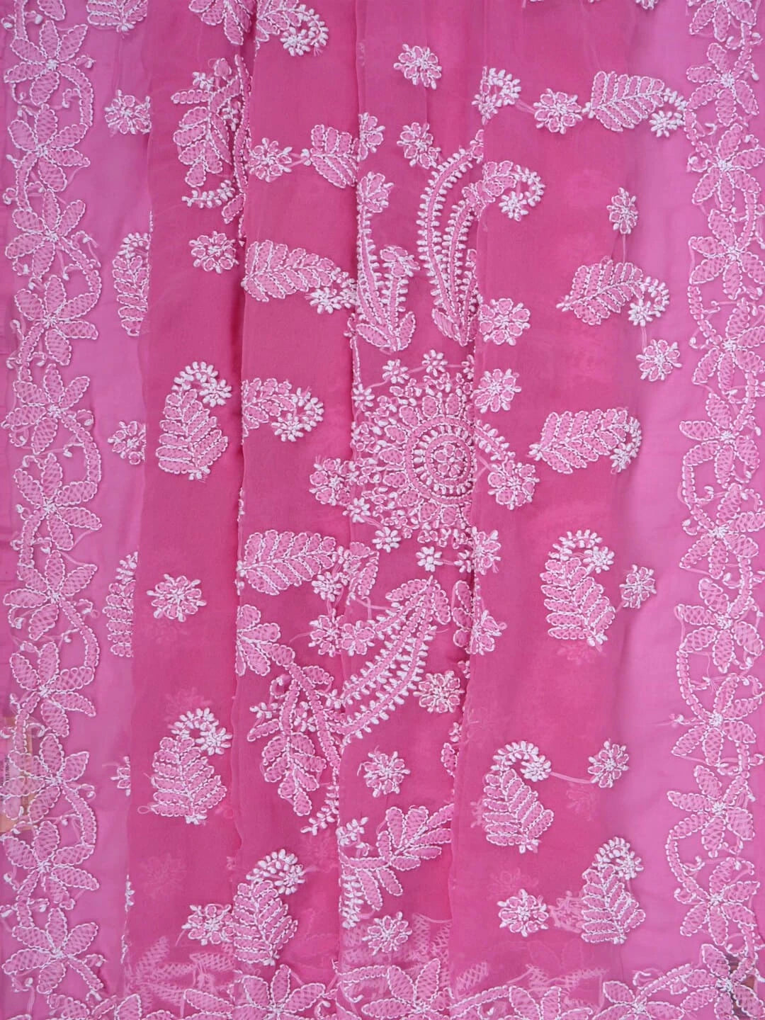 Ada Hand Embroidered Pink Georgette Lucknowi Chikankari Saree/Blouse A452093
