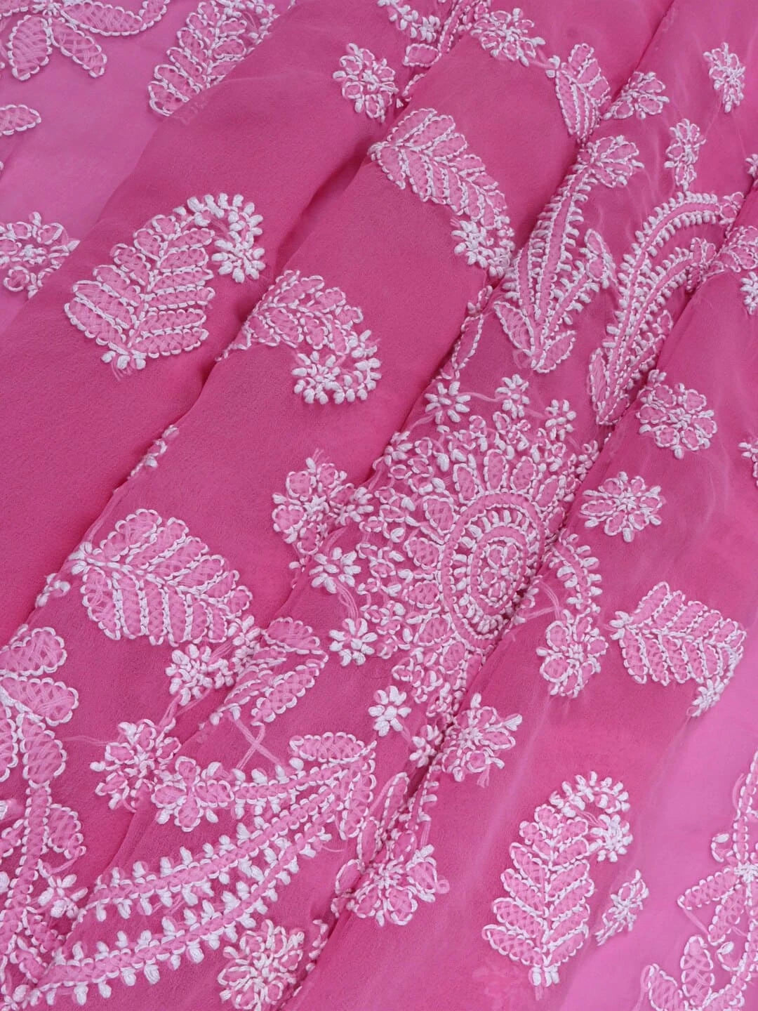 Ada Hand Embroidered Pink Georgette Lucknowi Chikankari Saree/Blouse A452093