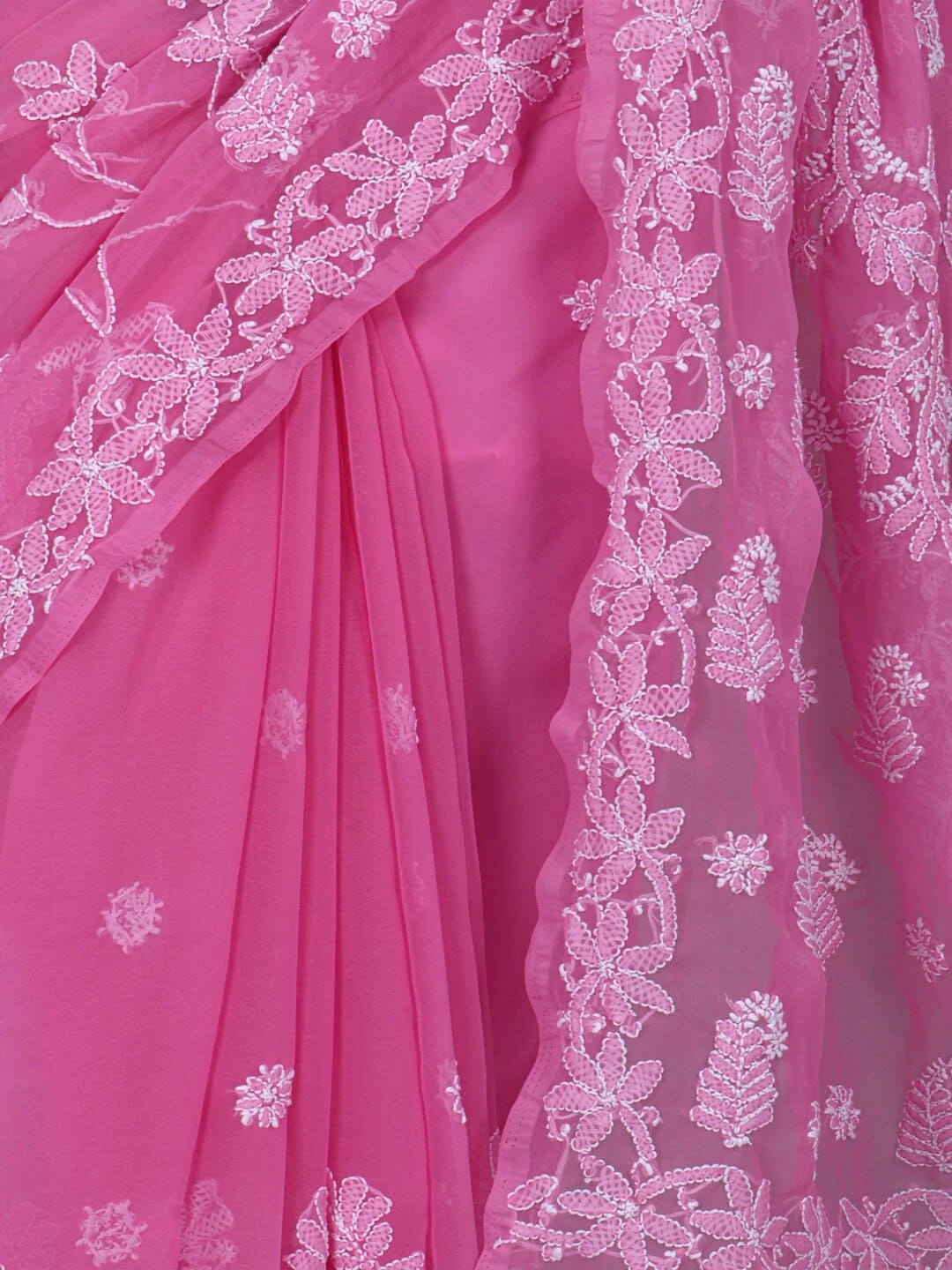 Ada Hand Embroidered Pink Georgette Lucknowi Chikankari Saree/Blouse A452093