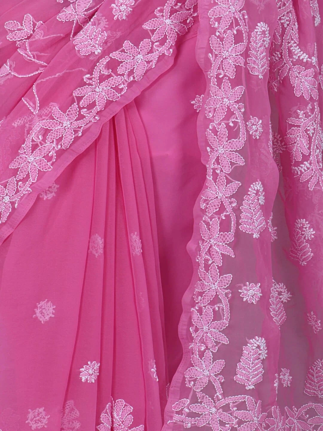 Ada Hand Embroidered Pink Georgette Lucknowi Chikankari Saree/Blouse A452093