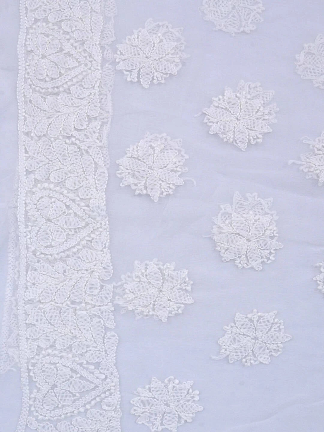 Ada Hand Embroidered White Georgette Lucknowi Chikankari Saree With Blouse 01A238158