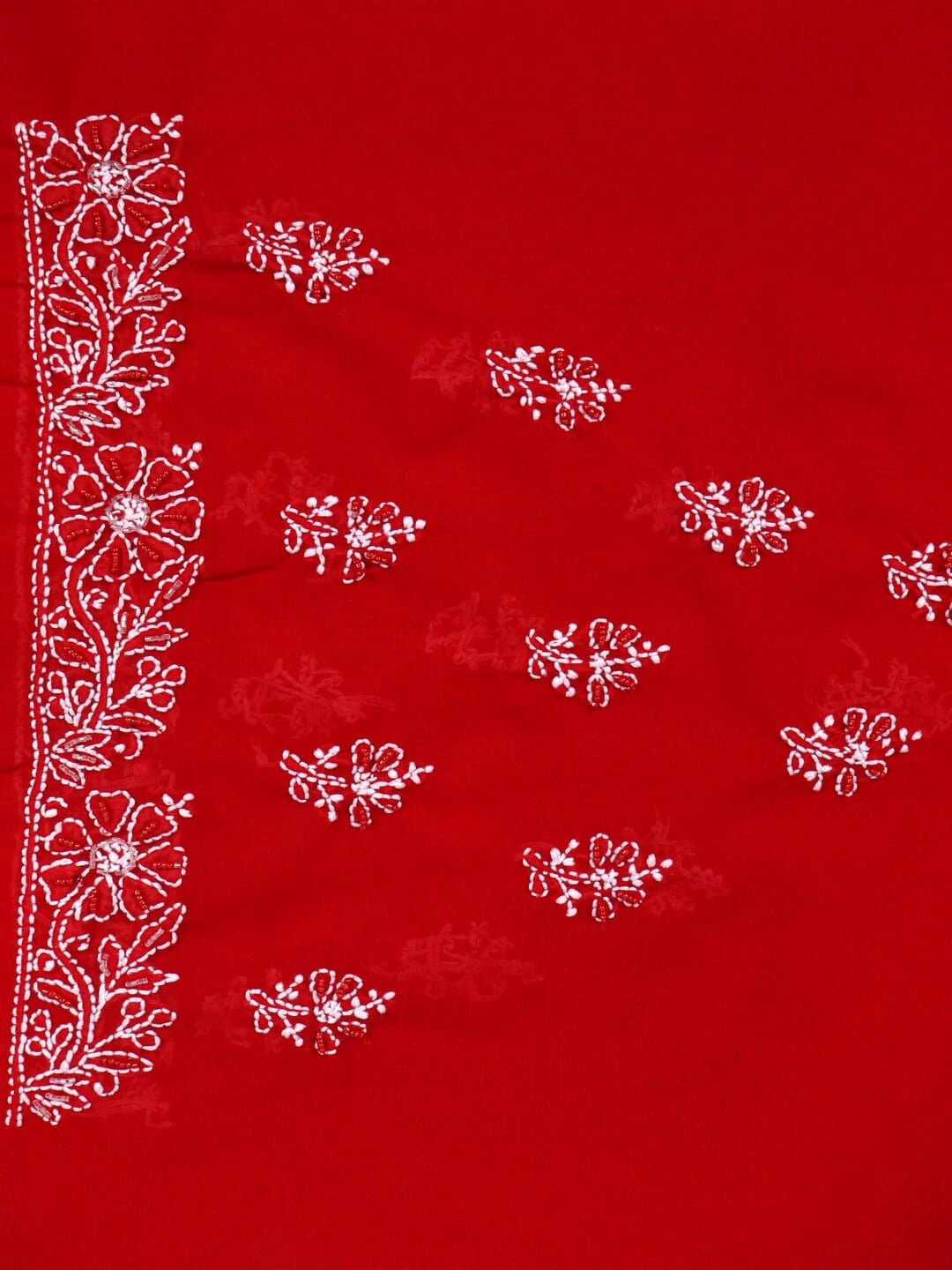 Ada Hand Embroidered Red Georgette Lucknowi Chikankari Saree With Blouse 01A103942