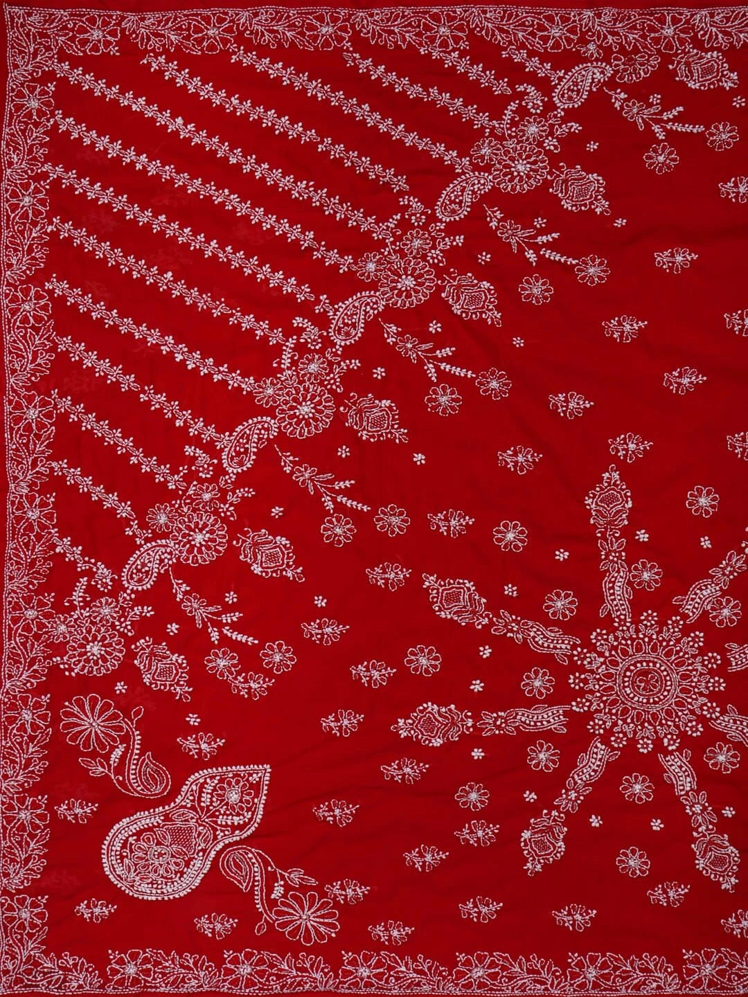 Ada Hand Embroidered Red Georgette Lucknowi Chikankari Saree With Blouse 01A103942