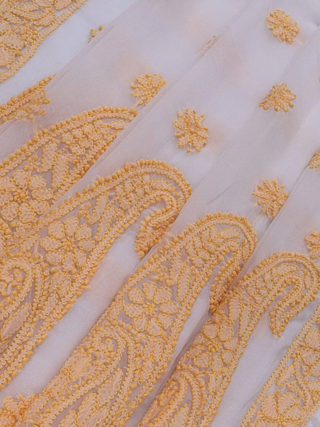 Ada Hand Embroidered White Georgette Lucknowi Chikankari Saree and Blouse 01A194221