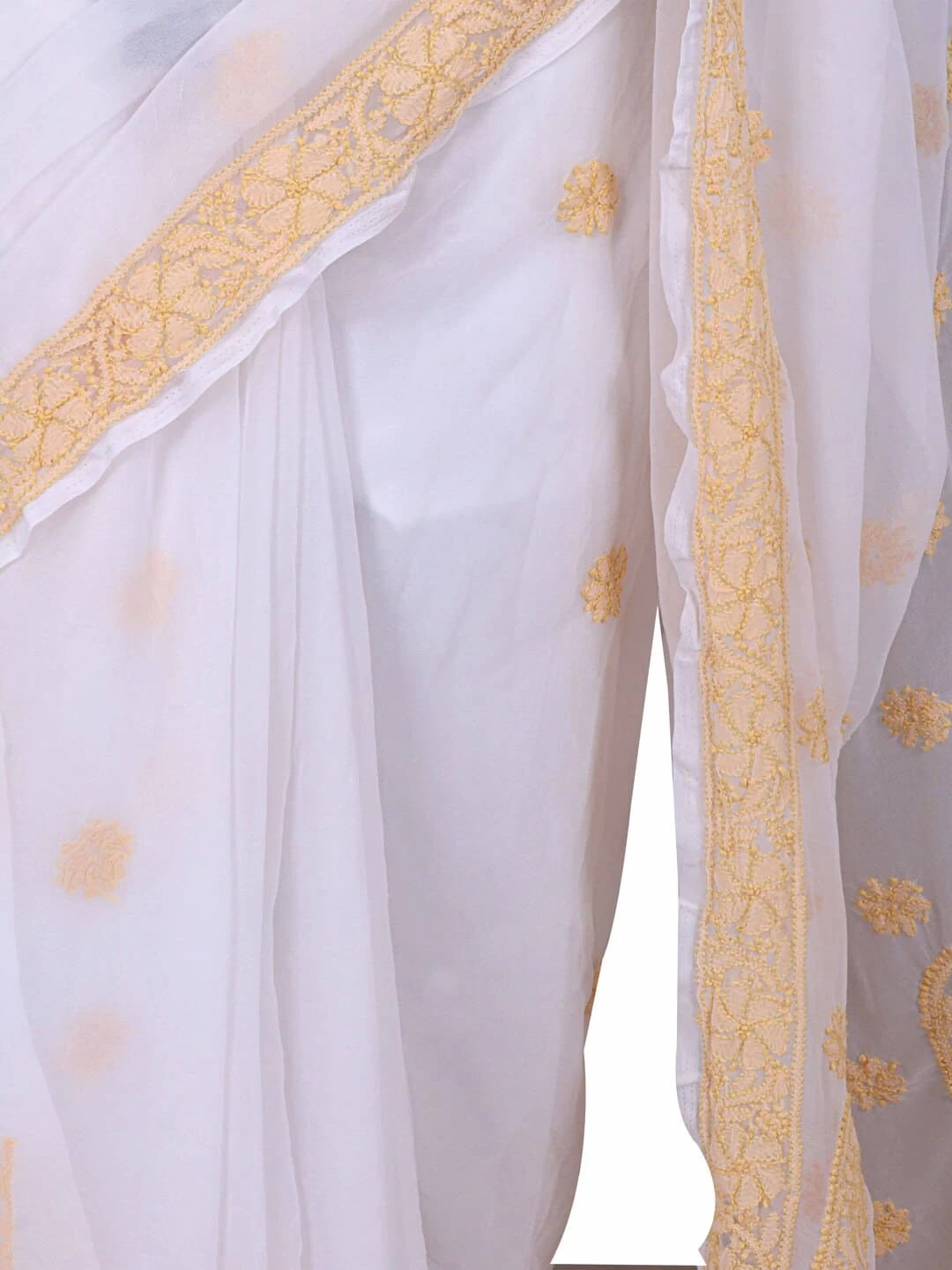 Ada Hand Embroidered White Georgette Lucknowi Chikankari Saree and Blouse 01A194221