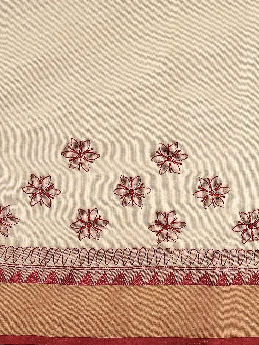 Ada Hand Embroidered Fawn Kota Lucknowi Chikankari Saree With Blouse A311241
