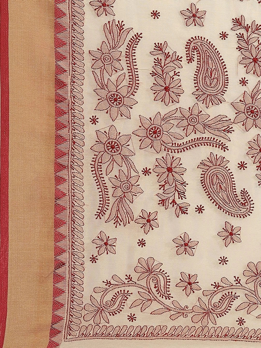 Ada Hand Embroidered Fawn Kota Lucknowi Chikankari Saree With Blouse A311241