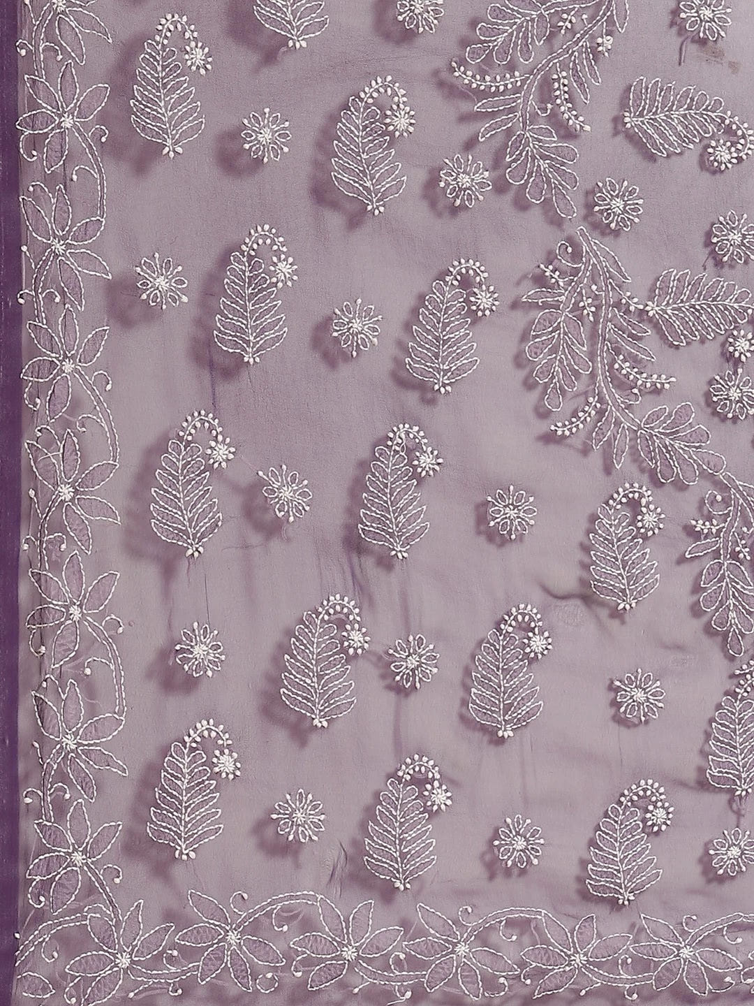 Ada Hand Embroidered Purple Georgette Lucknowi Chikankari Saree With Blouse A130081