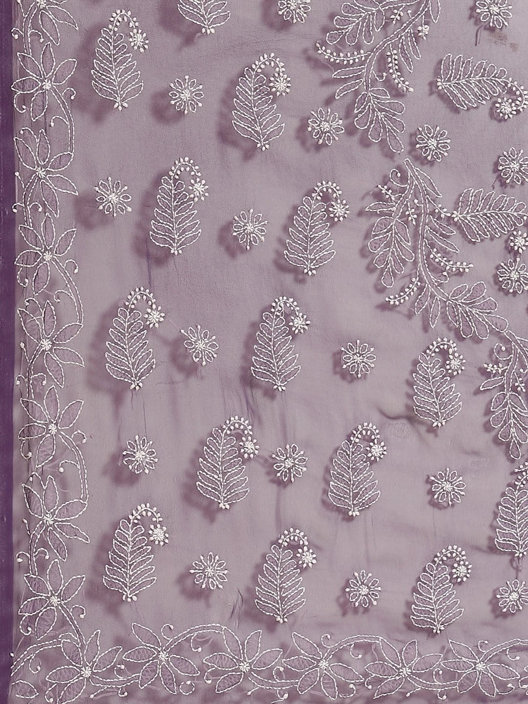 Ada Hand Embroidered Purple Georgette Lucknowi Chikankari Saree With Blouse A130081