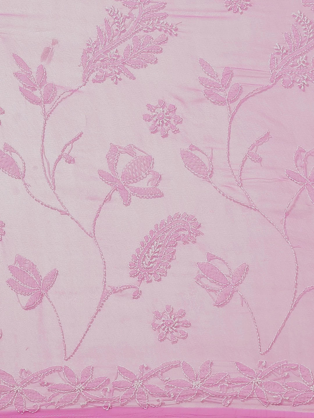 Ada Hand Embroidered Pink Georgette Lucknowi Chikankari Saree With Blouse A129594