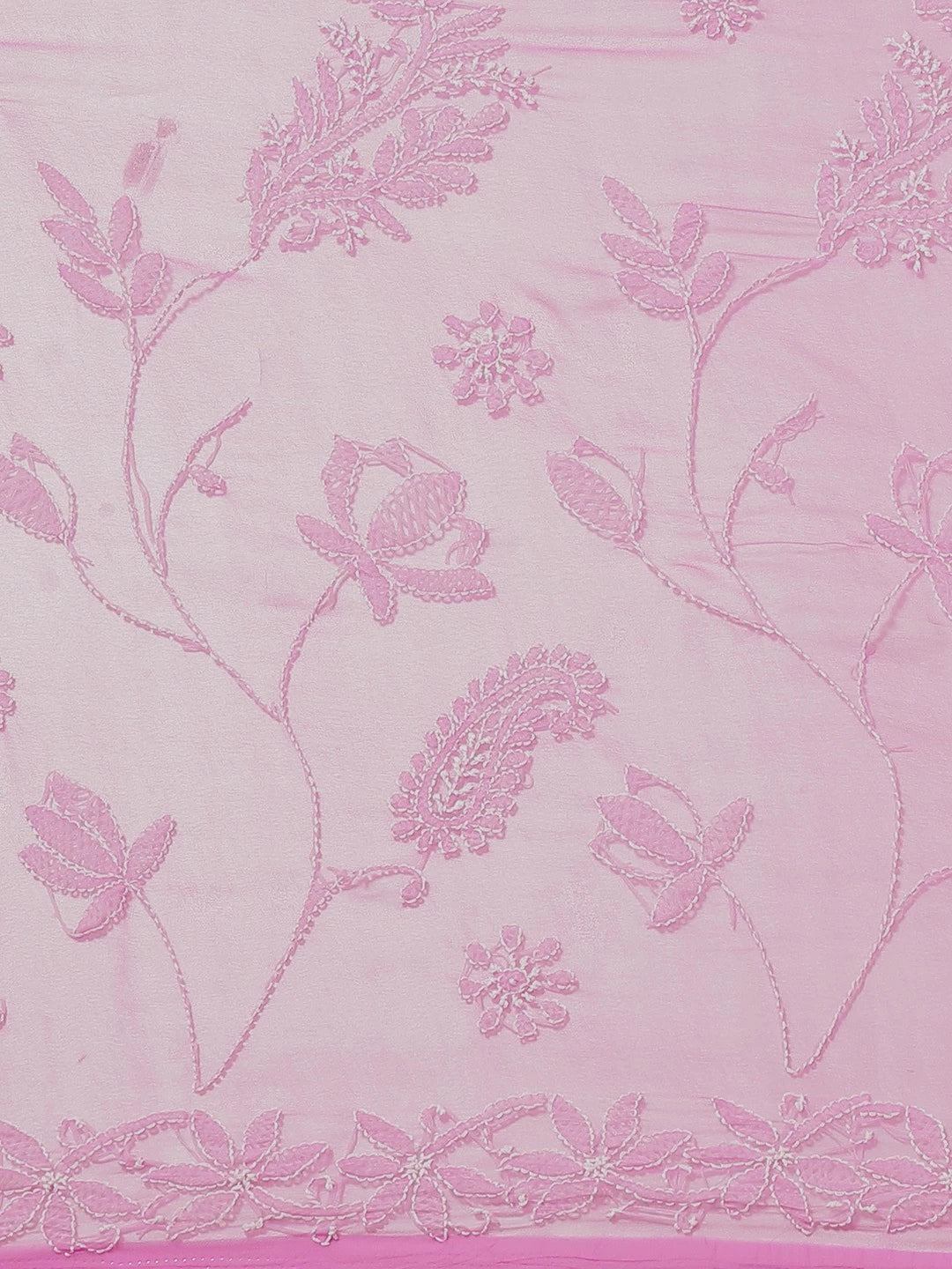 Ada Hand Embroidered Pink Georgette Lucknowi Chikankari Saree With Blouse A129594
