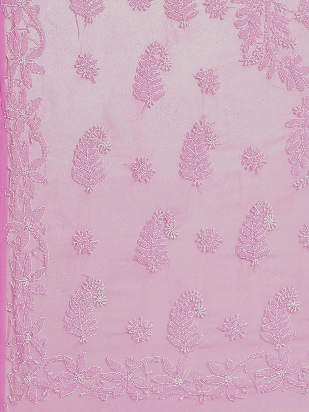 Ada Hand Embroidered Pink Georgette Lucknowi Chikankari Saree With Blouse A129594