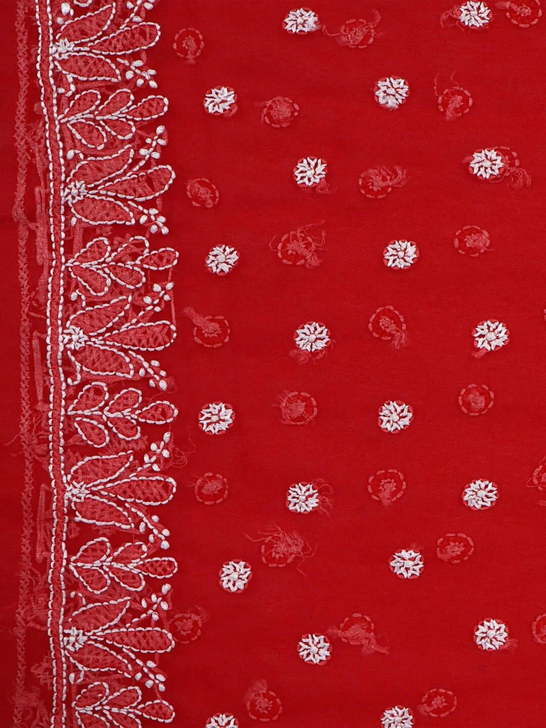 Ada Hand Embroidered Red Georgette Lucknowi Chikankari Saree With Blouse 01A237128