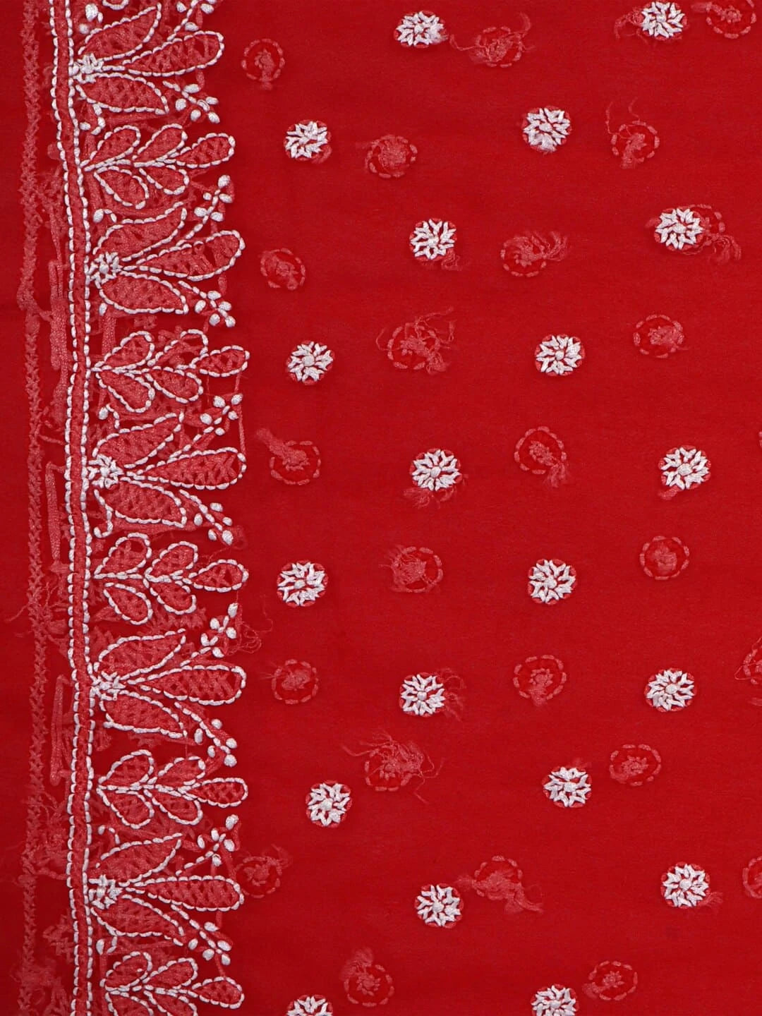 Ada Hand Embroidered Red Georgette Lucknowi Chikankari Saree With Blouse 01A237128