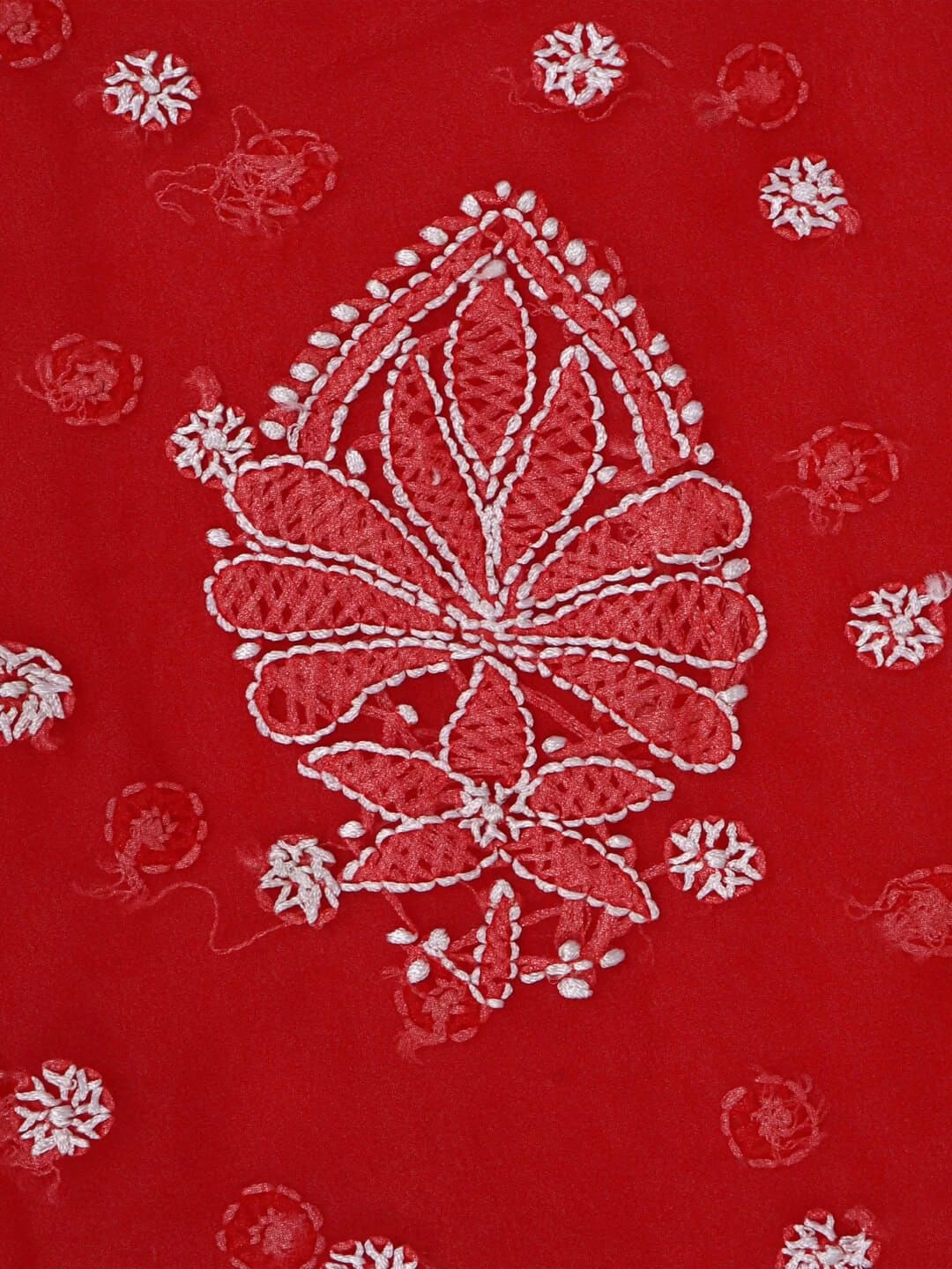 Ada Hand Embroidered Red Georgette Lucknowi Chikankari Saree With Blouse 01A237128