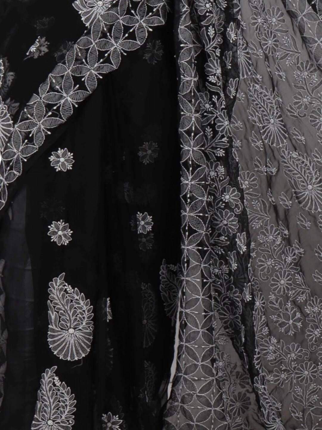 Ada Hand Embroidered Black Georgette Lucknowi Chikankari Saree with Blouse 01A103951